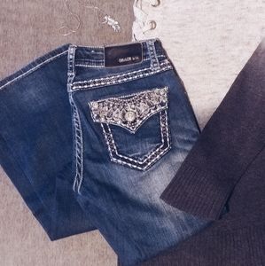 Grace in LA Feather Pocket Bootcut Jeans